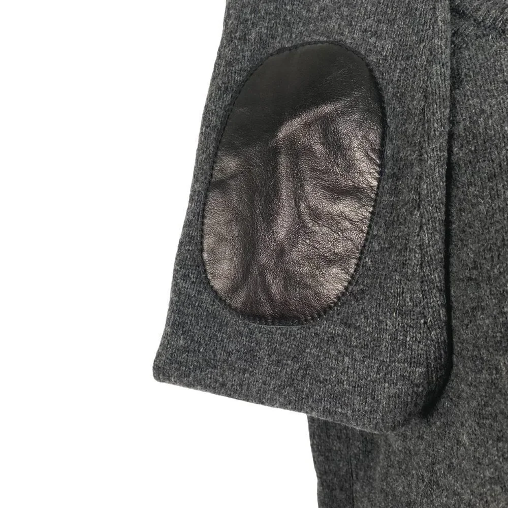 Kate Spade Sweater‎ Bow Wool Gray Black Sheep Leather Elbow Patch Women's XS
